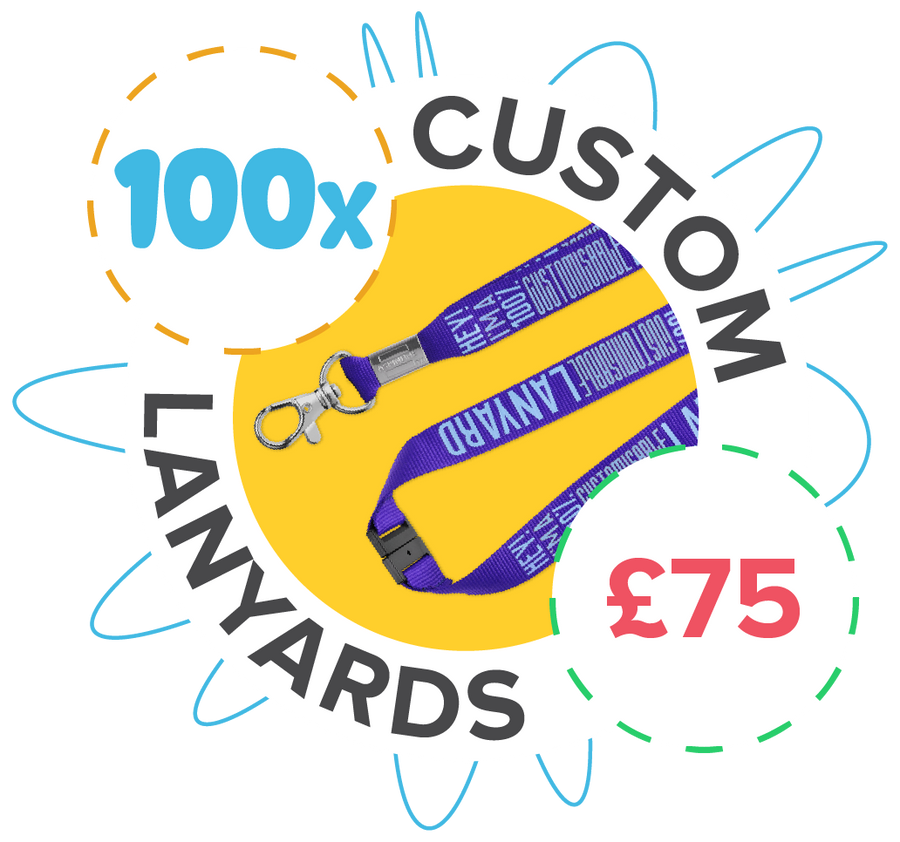 100 custom lanyards for 75 pounds