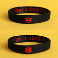 Diabetes Wristbands - Type 1 - Type 2 - Diabetic Silicone Wristbands all ages